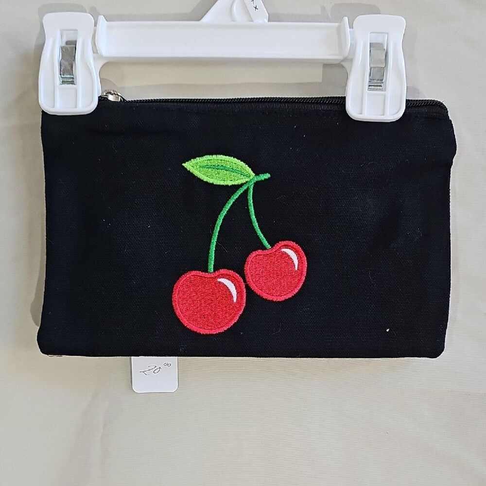 8 Other Reasons Black Cherry Embroidered Canvas Makeup Pouch